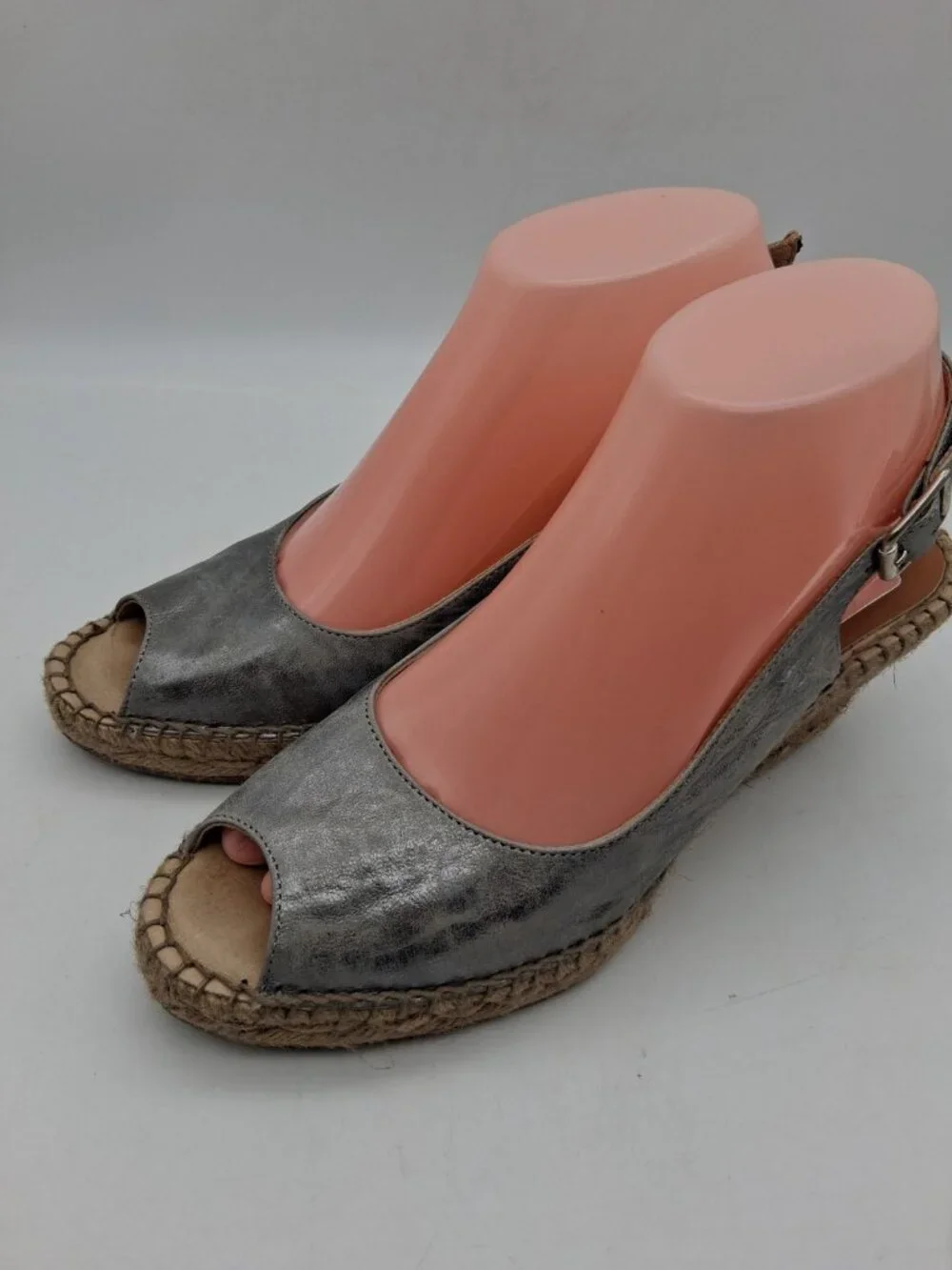 KANNA Espadrille Sandals Wedge Heels Womens 39 US 8.5  Leather Silver